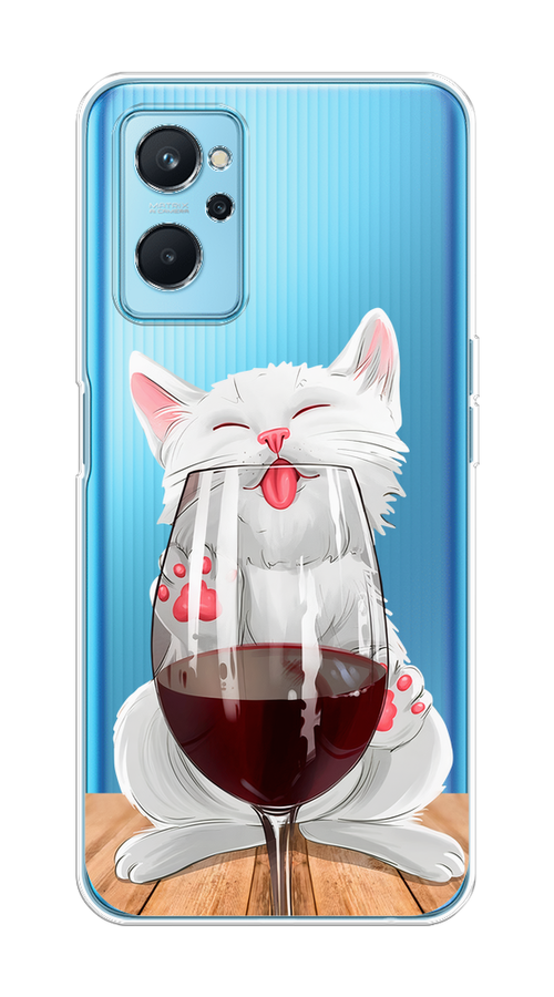 

Чехол на Realme 9i, Oppo A96 4G "Кот с бокалом", Прозрачный;белый;красный, 258050-1