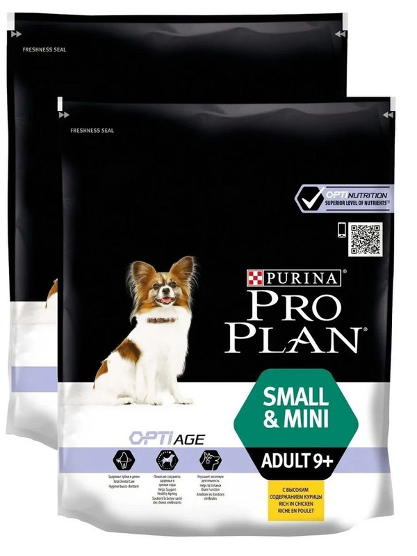 фото Сухой корм purina pro plan для собак старше 9 лет мелких пород, c курицей и рисом, 2х700гр