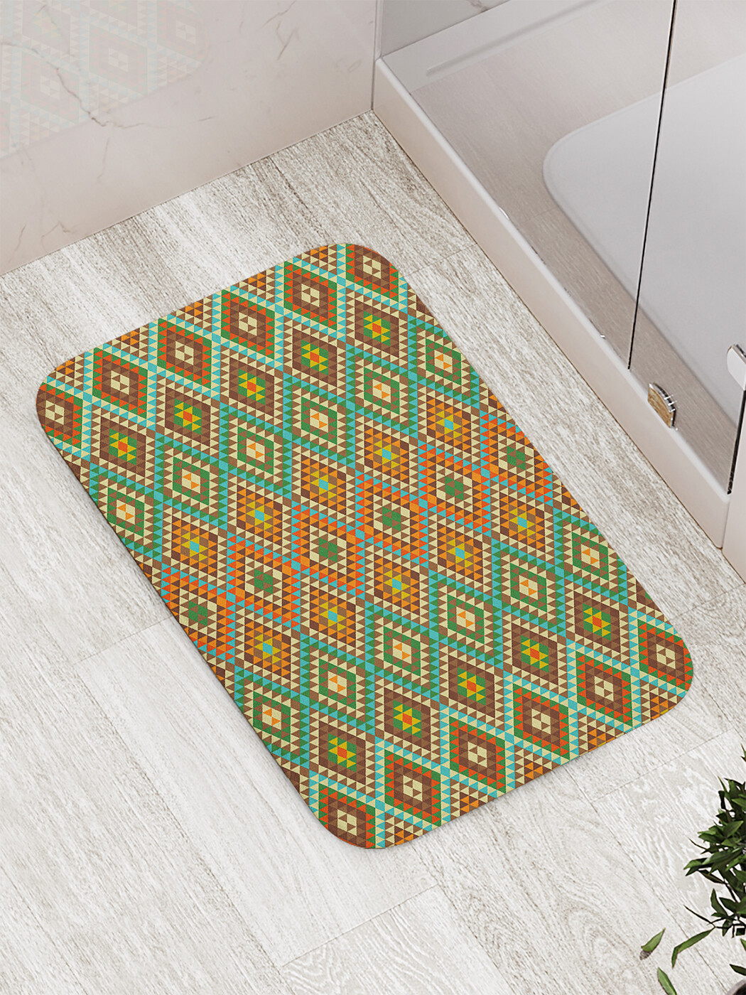 

Коврик JoyArty "Орнамент из треугольников" для ванной, сауны, бассейна, 77х52 см, Орнамент из треугольников