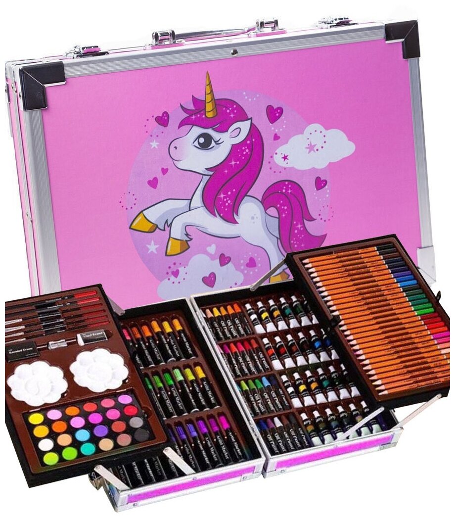 Пони Набор для рисования и творчества в чемоданчике Gadzhetsshop 147 предметов, розовый набор для рисования play okay в чемодане 145 предметов розовый