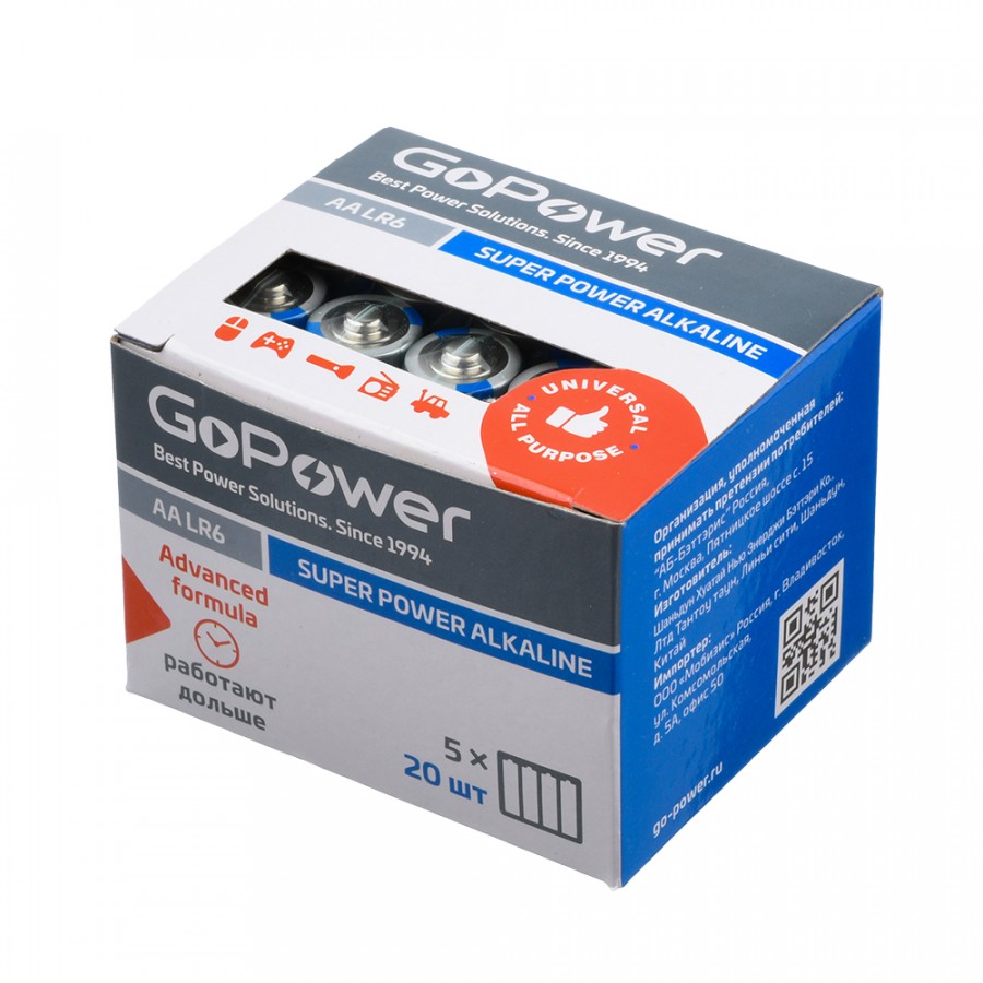 Элемент питания GoPower LR6/316 BOX20 4S, комплект 20 батареек (1 упак. х 20шт.)