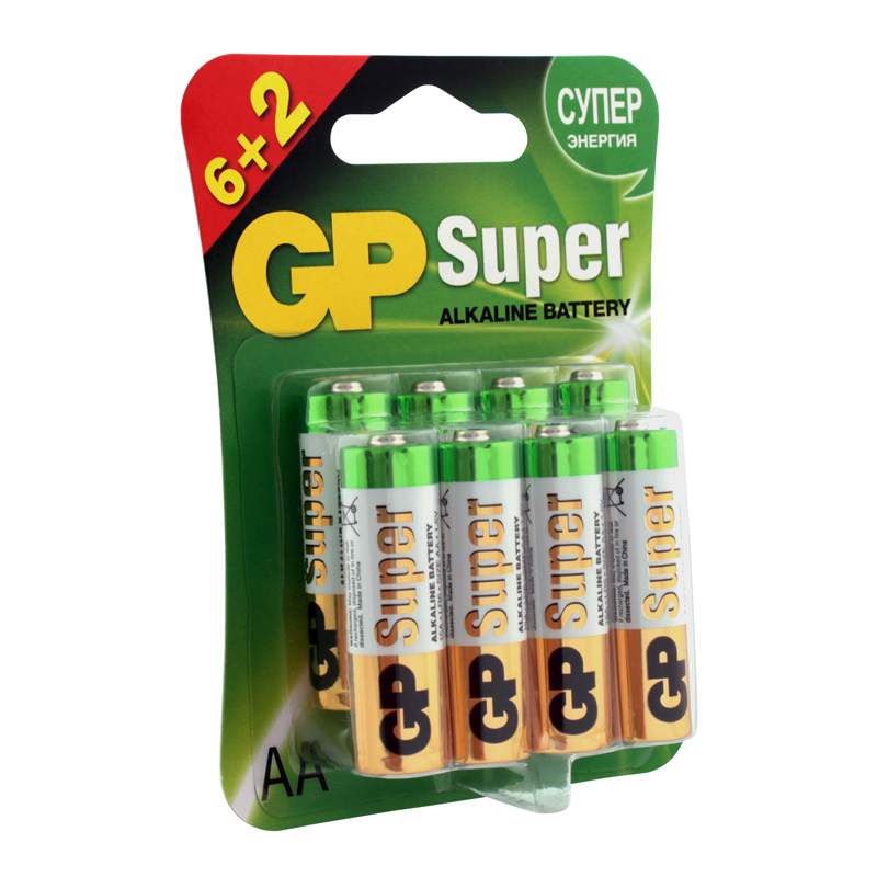 Батарейка GP Super AA (LR06) 15A алкалиновая, BC8, комплект 16 батареек (2 упак. х 8шт.) батарейка gp ultra aa lr06 15au алкалиновая bc4 комплект 12 батареек 3 упак х 4шт