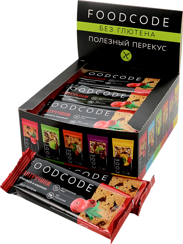

Кантуччини с клюквой и изюмом FOODCODE (шоубокс 12 штук)