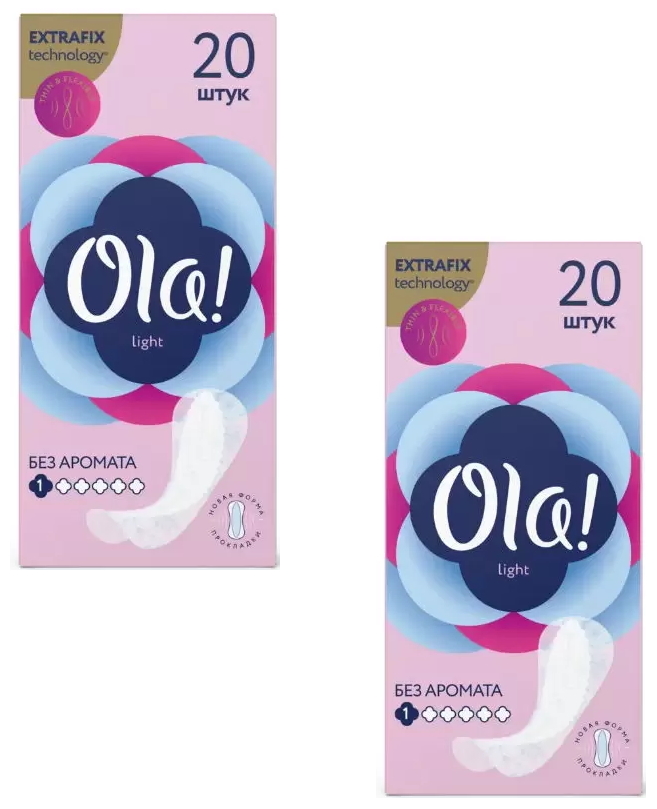 Комплект Ola! LIGHT прокладки тонкие ежед. стринг-мультиформ без аромата 20 шт/уп.х2 упак. прокладки ежеднев дискрит мультиформ део 20