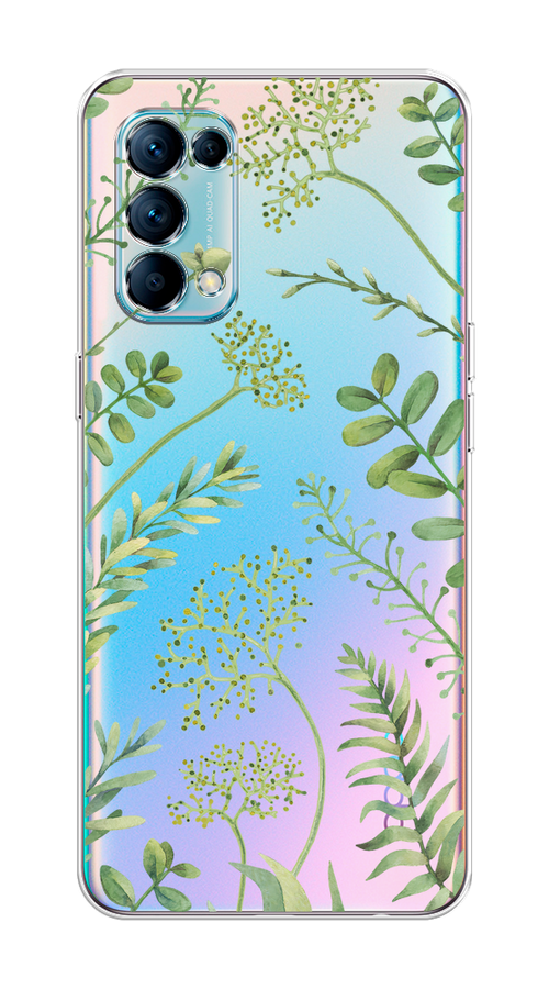 

Чехол на Oppo Reno 5 "Green Leaves", Зеленый;прозрачный, 255250-1