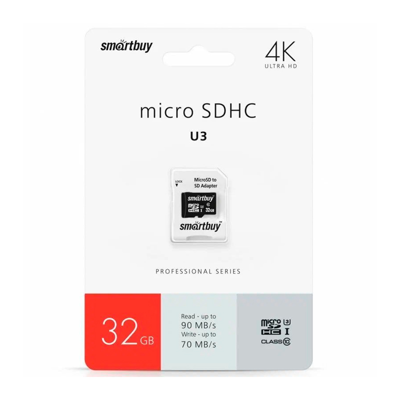 Карта памяти 32GB MicroSD class 10 SD адаптер SMART BUY 990₽