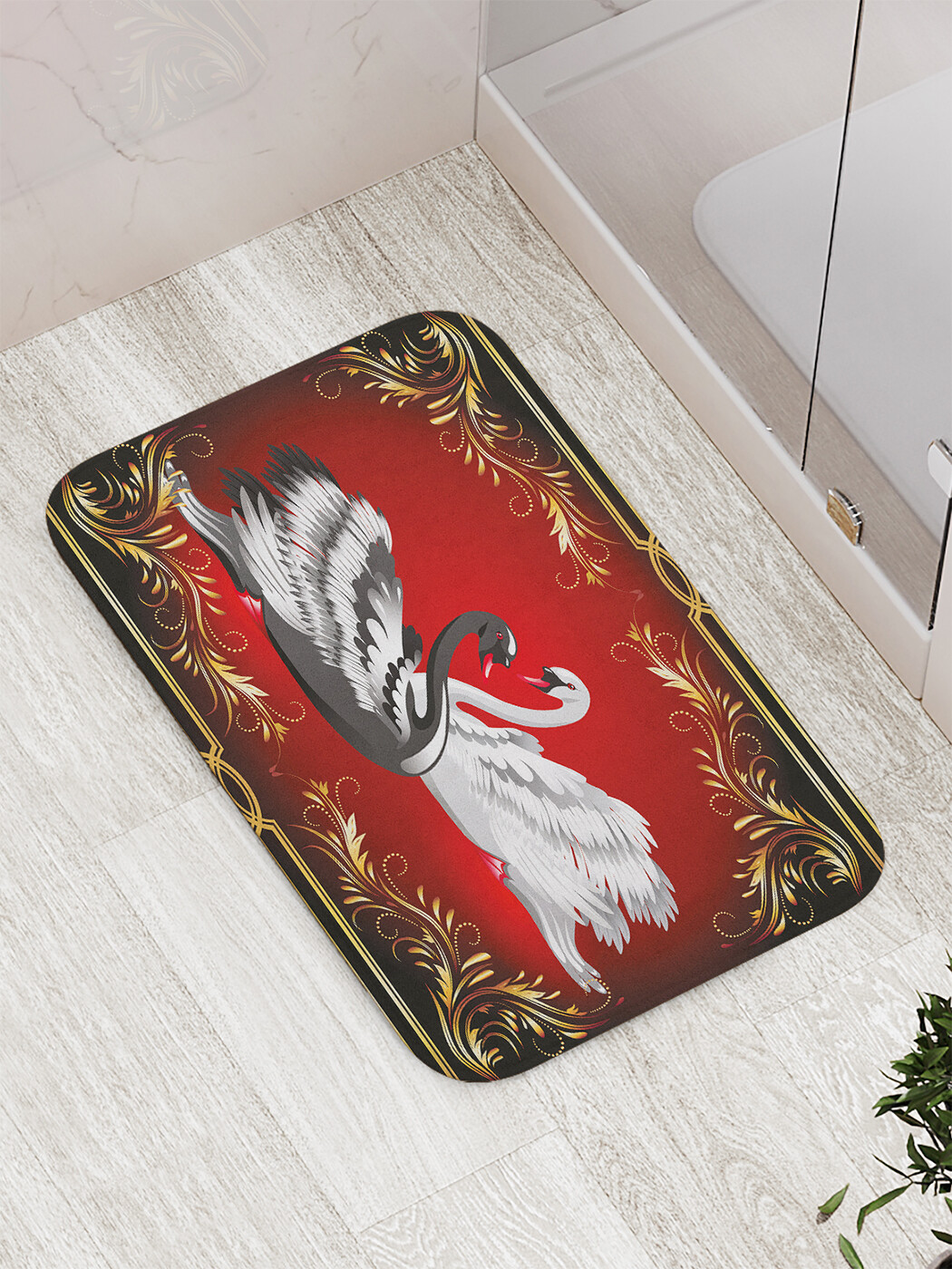 

Коврик противоскользящий JoyArty "Два лебедя" для ванной, сауны, бассейна, 77х52 см, Два лебедя