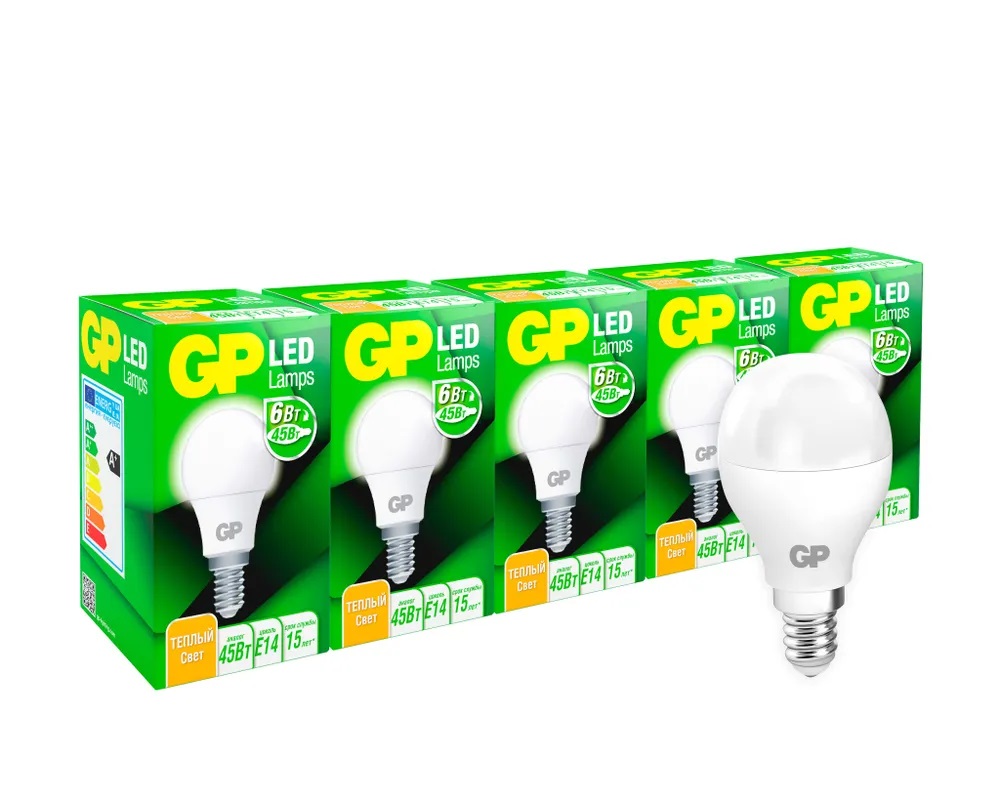 

Лампа светодиодная GP E14 6 Вт 2700 К шар матовая