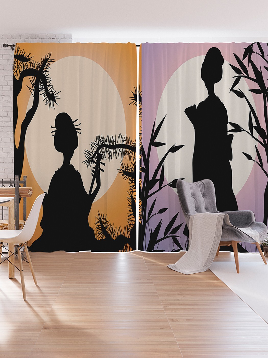 

Шторы под лён JoyArty "Силуэт с веером", серия Oxford DeLux, 340х265 см, Силуэт с веером