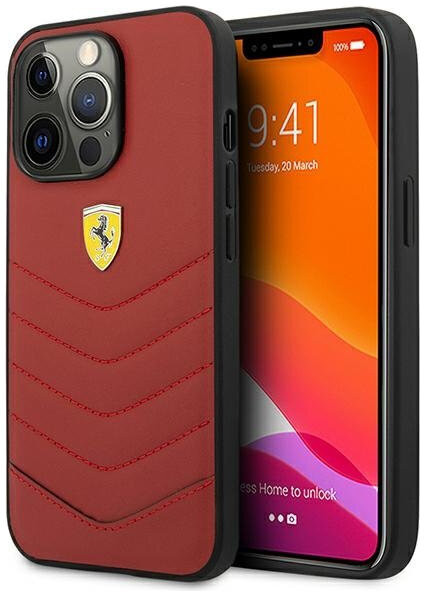 фото Чехол cg mobile ferrari genuine leather quilted with metal logo iphone 13 pro max красный