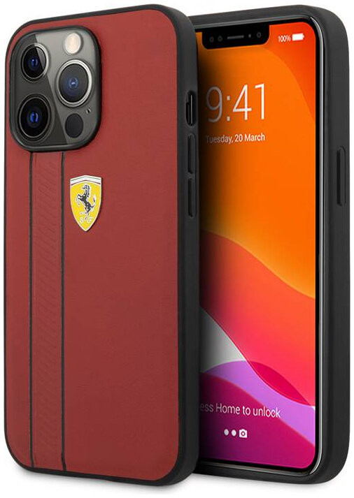 Чехол Ferrari Genuine leather Debossed with metal logo iPhone 13 Pro Красный