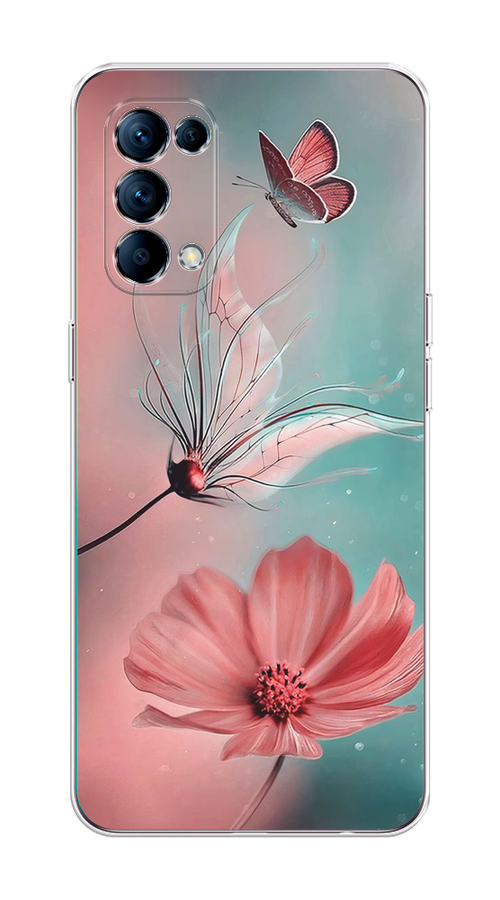 

Чехол на Oppo Reno 5 "Бабочка и цветок", Голубой;розовый, 255250-1