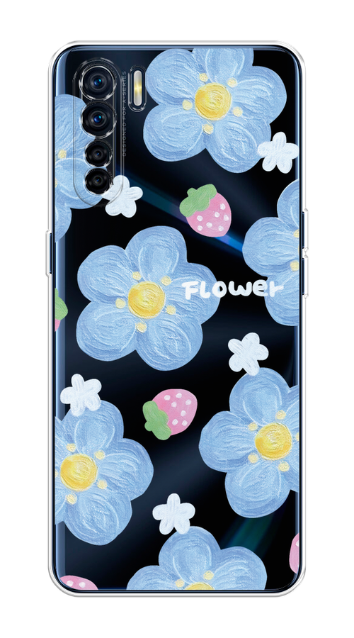 

Чехол на Oppo A91/Reno 3 "Цветы и клубники", Прозрачный;голубой;белый, 254250-1