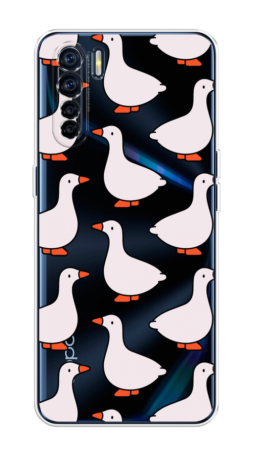 

Чехол на Oppo A91/Reno 3 "Гуси", Прозрачный;белый;оранжевый, 254250-1