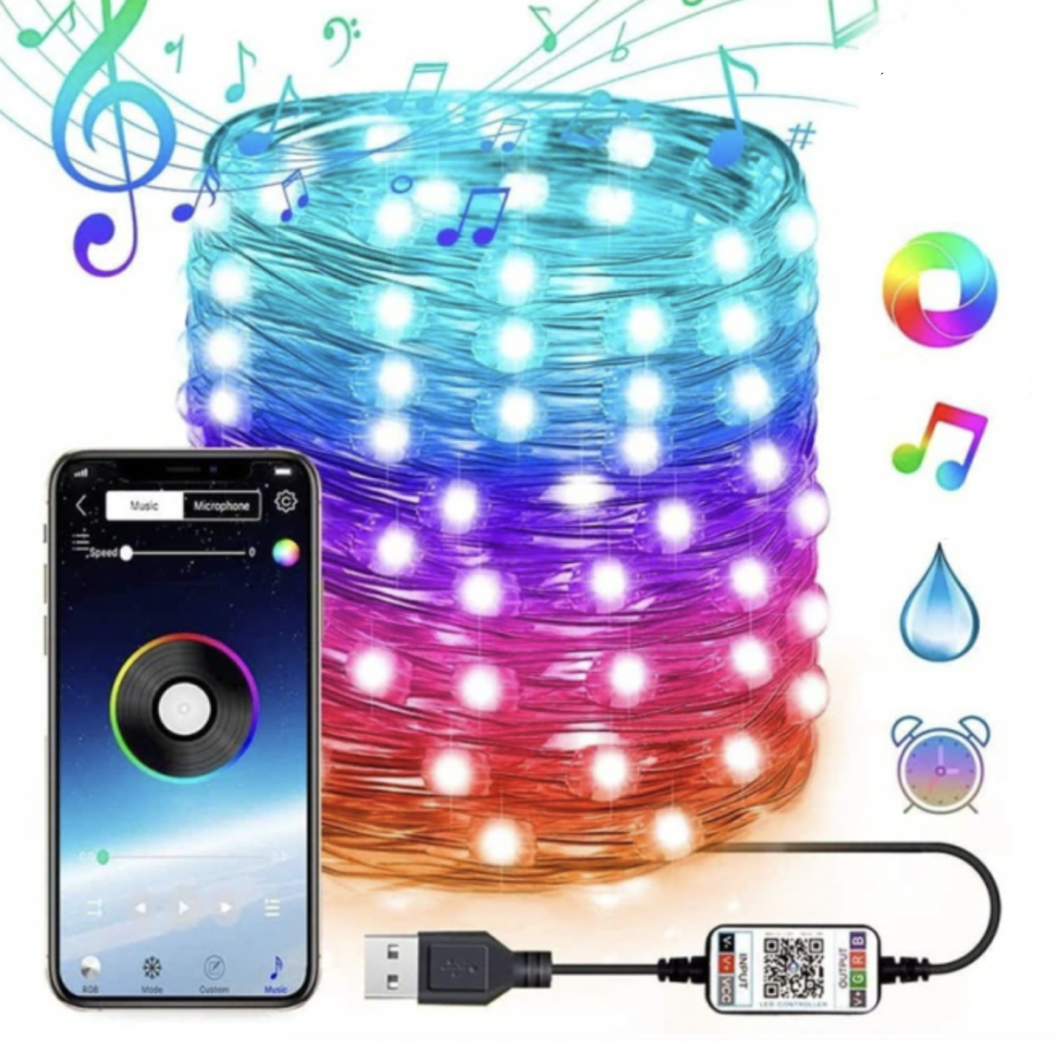 фото Smart гирлянда, светодиодная rgb с дистанционным управлением через приложение, 50 led, 5 м desperatestruggle