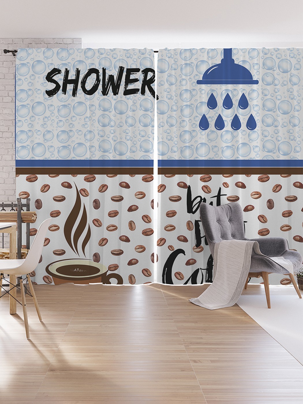 

Шторы под лён JoyArty "Но сначала кофе", серия Oxford DeLux, 340х265 см, Но сначала кофе