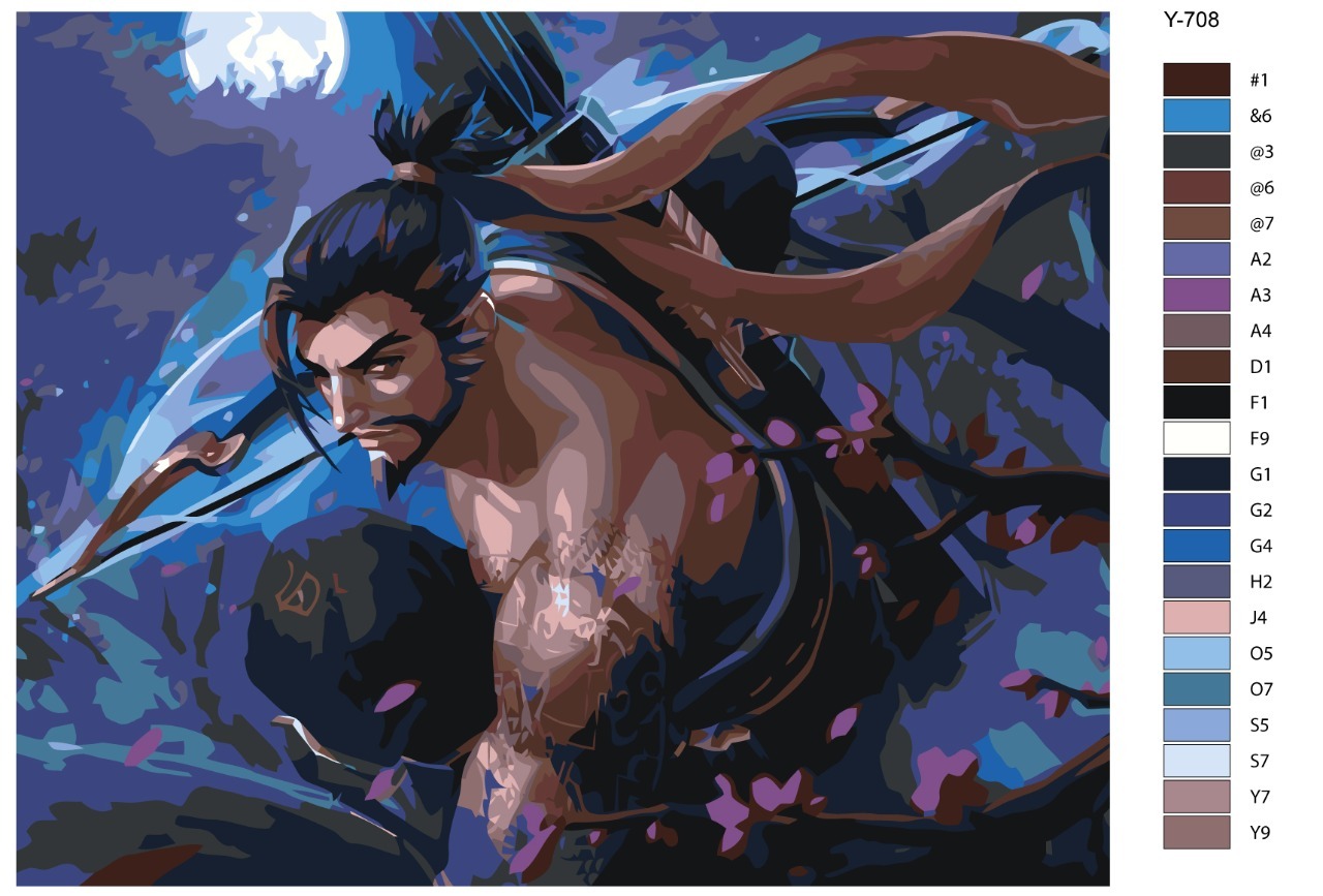

Картина по номерам BRUSHES-PAINTS Y-708, Компьютерная игра Overwatch (овервотч). Хандзо
