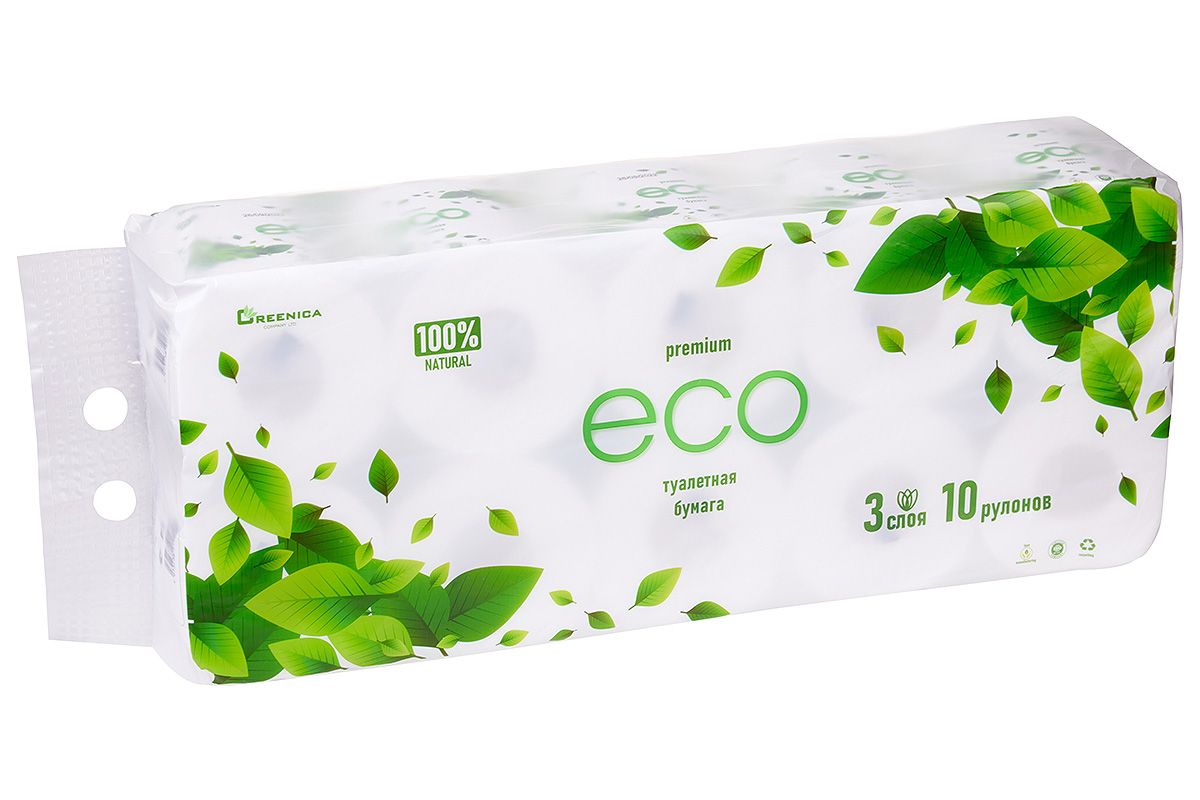 

Туалетная бумага Greenica Eco-Premium, 3 слоя, 10 рул., Белый