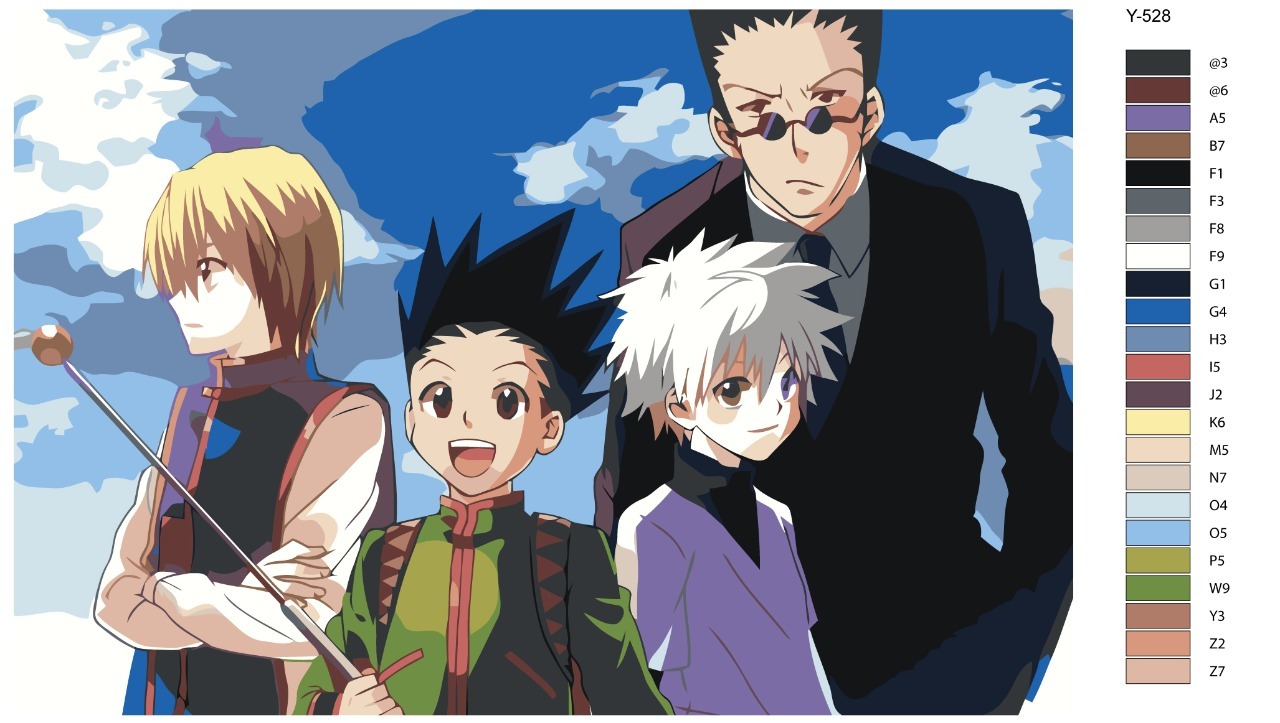 

Картина по номерам BRUSHES-PAINTS Y-528, Hunter x Hunter (Хантер х Хантер). Гон Фрикс, Киллуа Золдик, Леорио, Курапика. Аниме