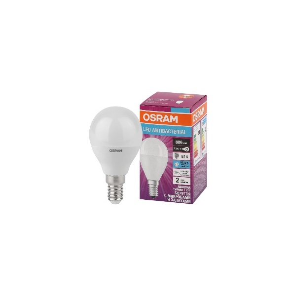 

Светодиодная антибактериальная лампа Osram LC CLB60 7,5W/865 230V FR E14 10x1 405807556159