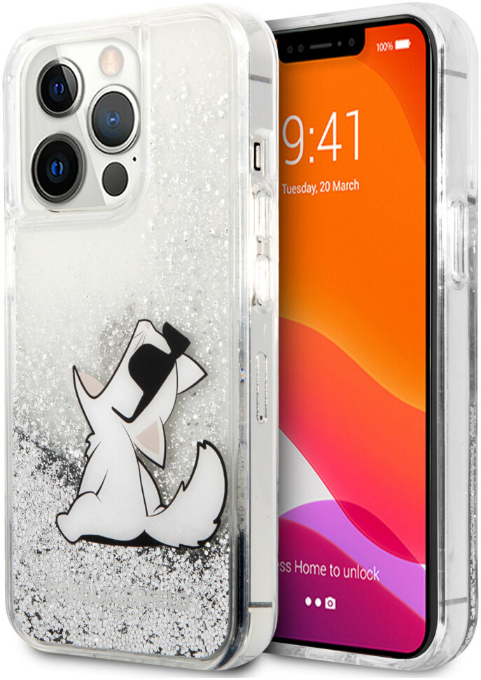 фото Чехол cg mobile karl lagerfeld liquid glitter choupette fun iphone 13 pro max серебристый