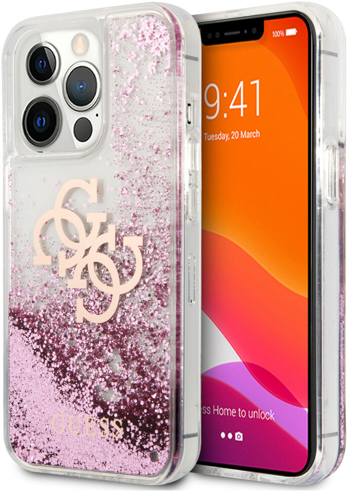 фото Чехол cg mobile guess liquid glitter 4g big logo hard для iphone 13 pro max розовый