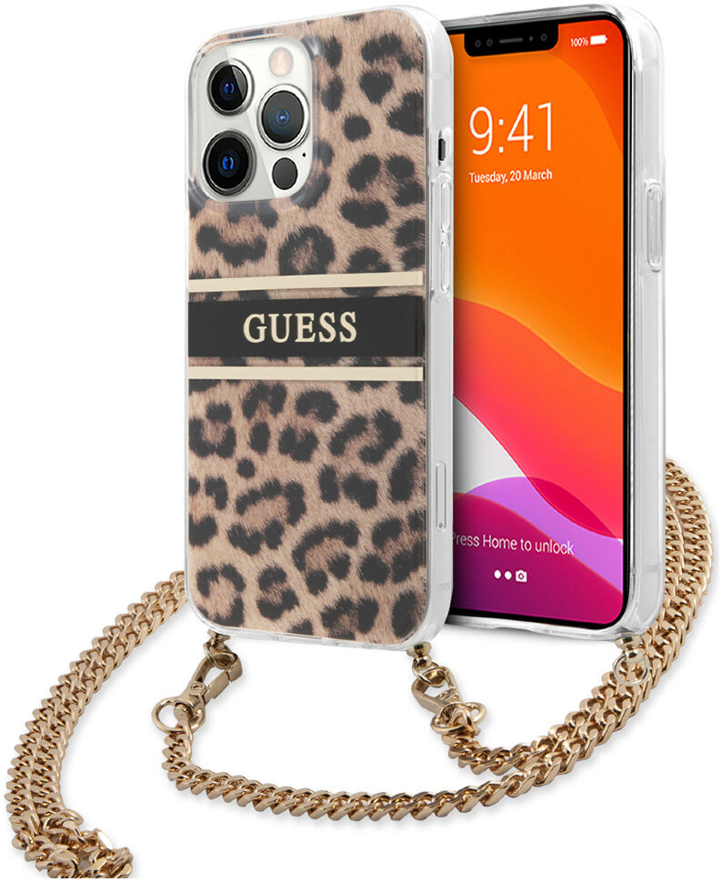 фото Чехол cg mobile guess pc/tpu leopard hard + gold crossbody chain iphone 13 pro max леопард