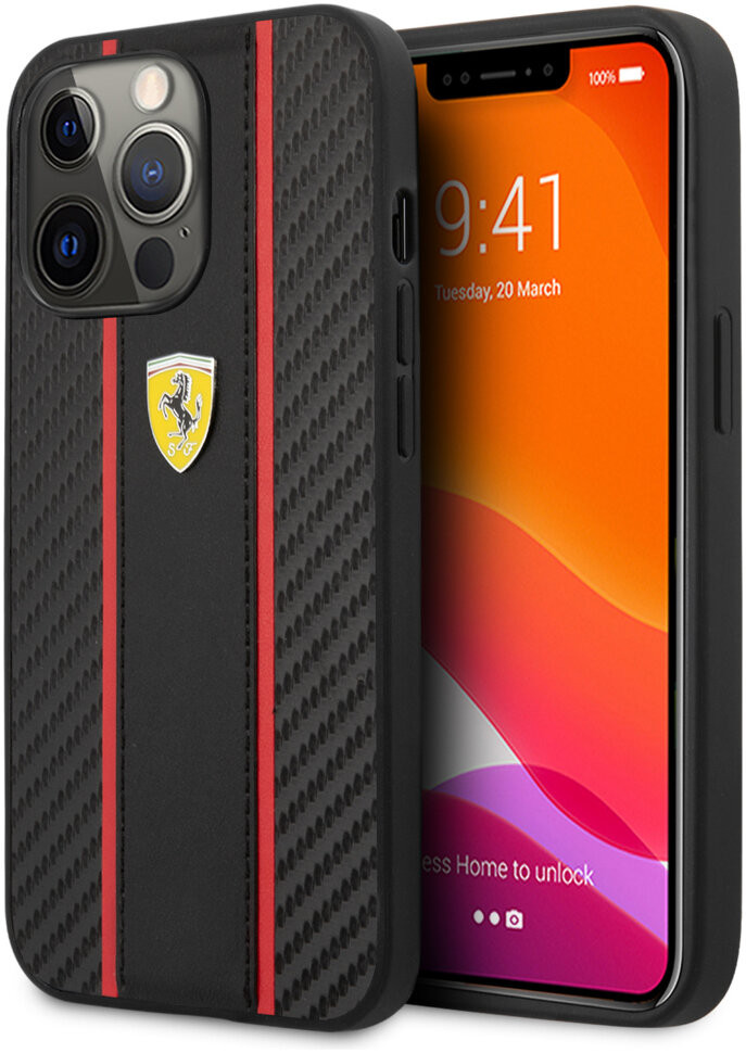 фото Чехол cg mobile ferrari pu carbon/smooth with metal logo hard для iphone 13 pro черный