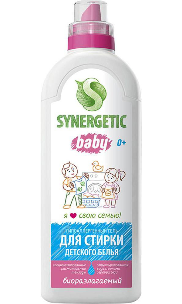 фото Гель для стирки детского белья synergetic концентрат, гипоаллергенный, без запаха, 1л