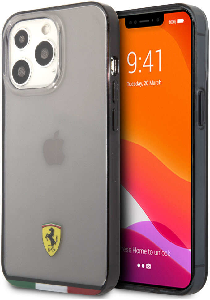 фото Чехол cg mobile ferrari pc/tpu italia stripe hard для iphone 13 pro max прозрачный/черный