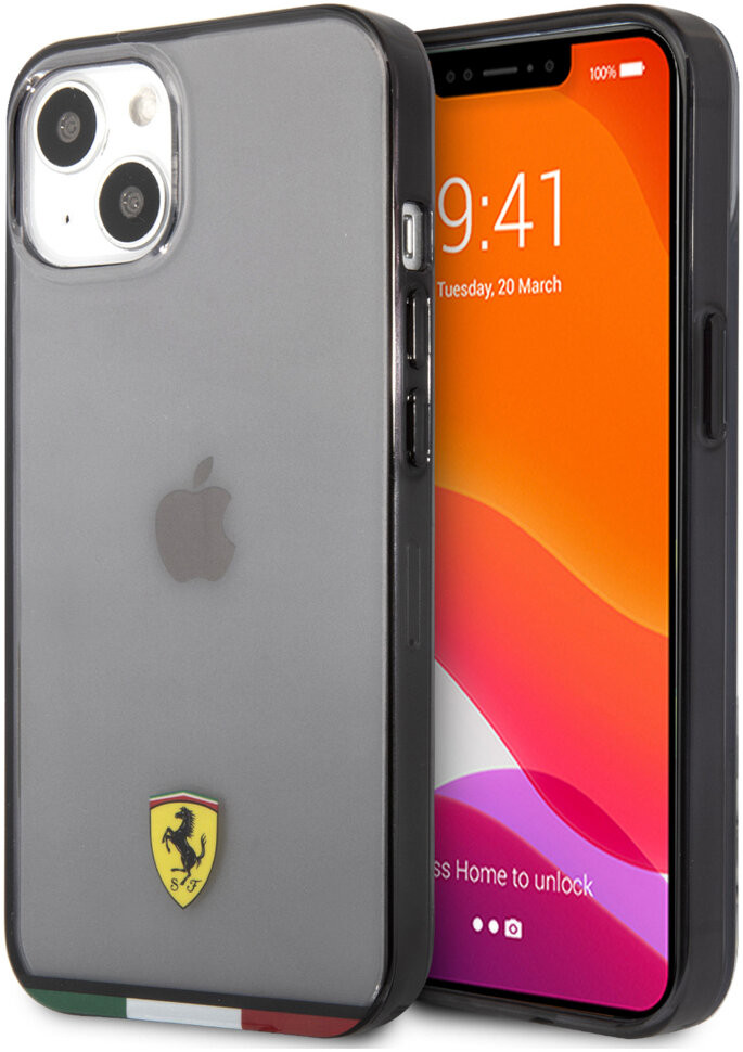 фото Чехол cg mobile ferrari pc/tpu italia stripe hard для iphone 13 прозрачный/черный