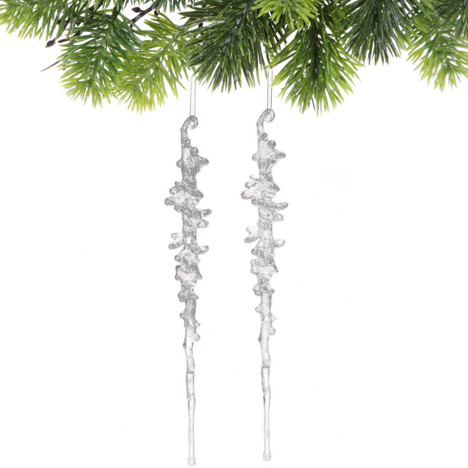Елочная игрушка Серпантин Сосулька Кристальный лед 4 шт 26 см Серебро 636₽