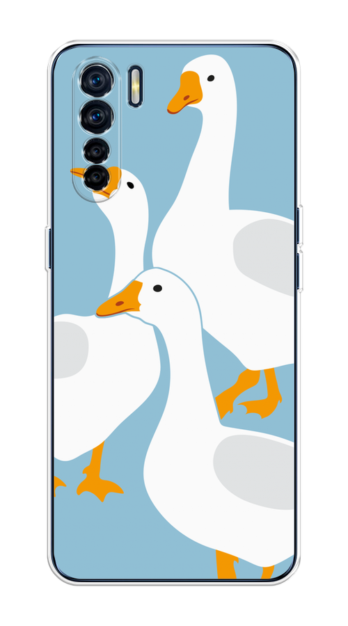 

Чехол на Oppo A91/Reno 3 "Гусиное трио", Голубой;белый;серый;желтый, 254250-1