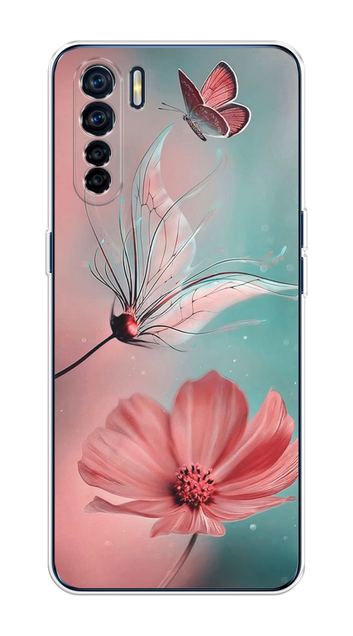 

Чехол на Oppo A91/Reno 3 "Бабочка и цветок", Голубой;розовый, 254250-1