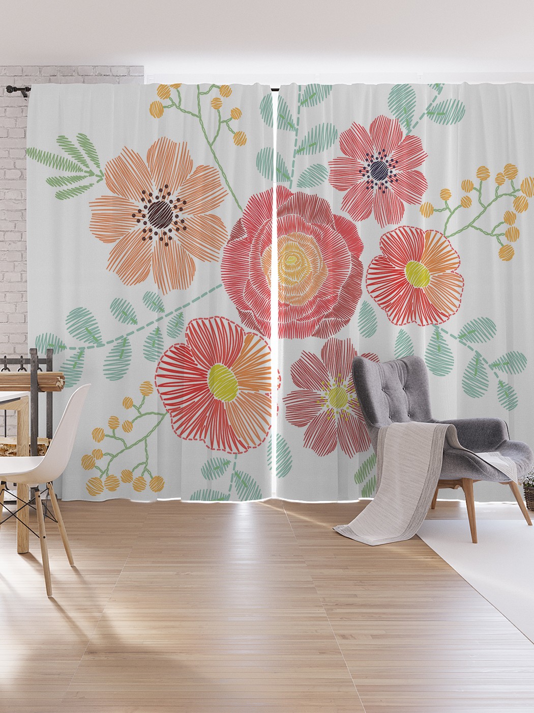 

Шторы под лён JoyArty "Пастельные фольклорные цветы", серия Oxford DeLux, 340х265 см, Пастельные фольклорные цветы