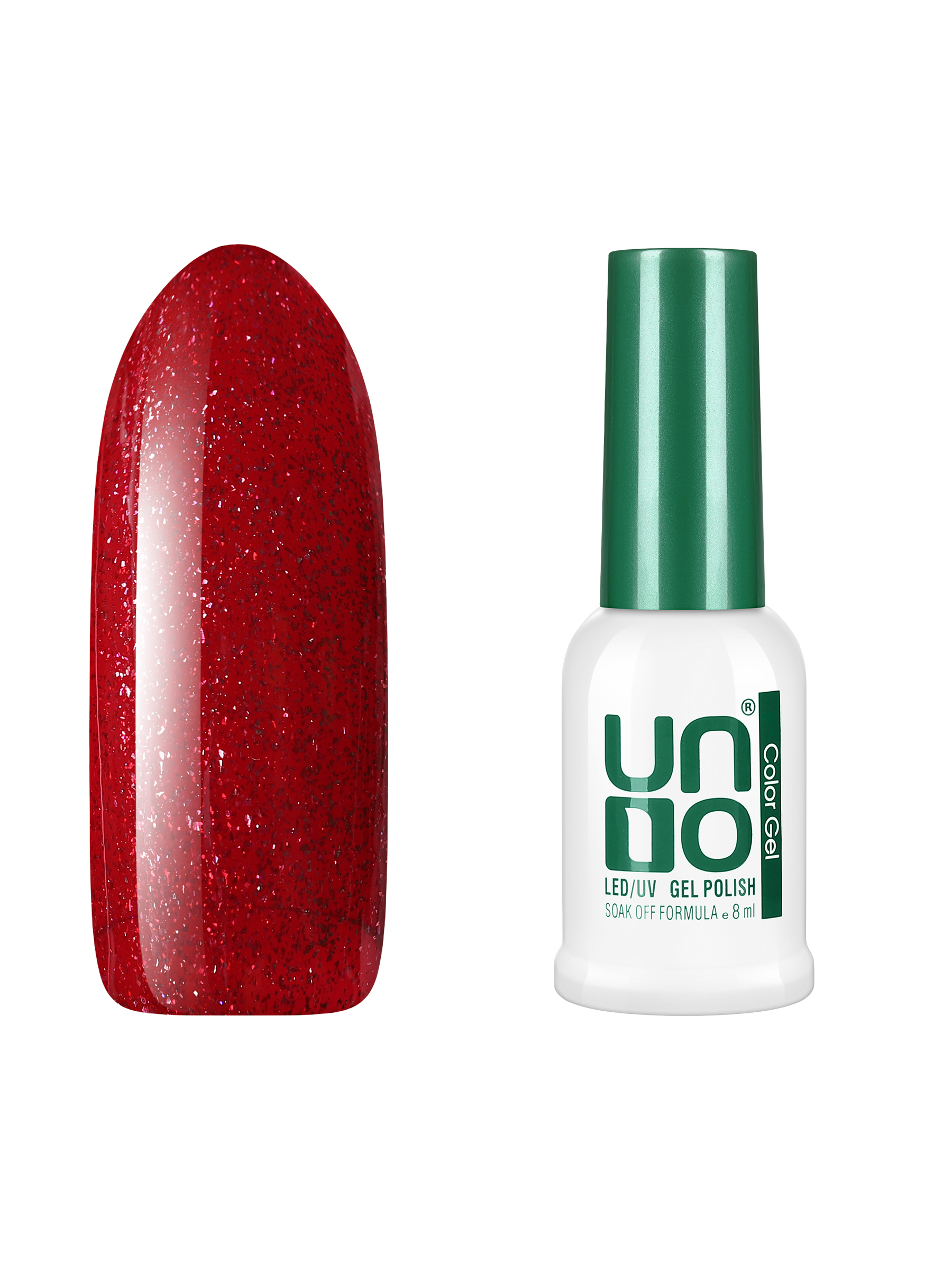 Гель лак для ногтей UNO для маникюра с блестками насыщенный мерцающий красный, 8 мл новогодний дождик красный мерцающий 9 х 150 см