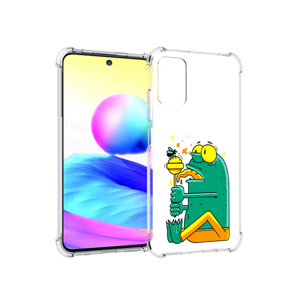 Чехол MyPads Tocco для Xiaomi Redmi Note 10 5G Зеленая лягушка с чупа чупсом