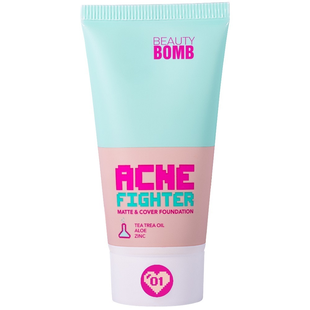 Тональный крем Beauty Bomb ACNE FIGHTER, тон 01 водонепроницаемый жидкий тональный крем долговечный консилер полное покрытие матовая основа