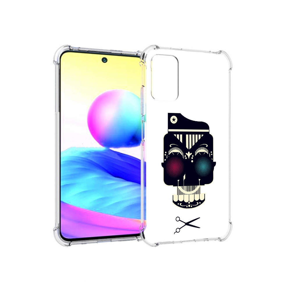 Чехол MyPads Tocco для Xiaomi Redmi Note 10 5G черно белый скелет с яркими глазами