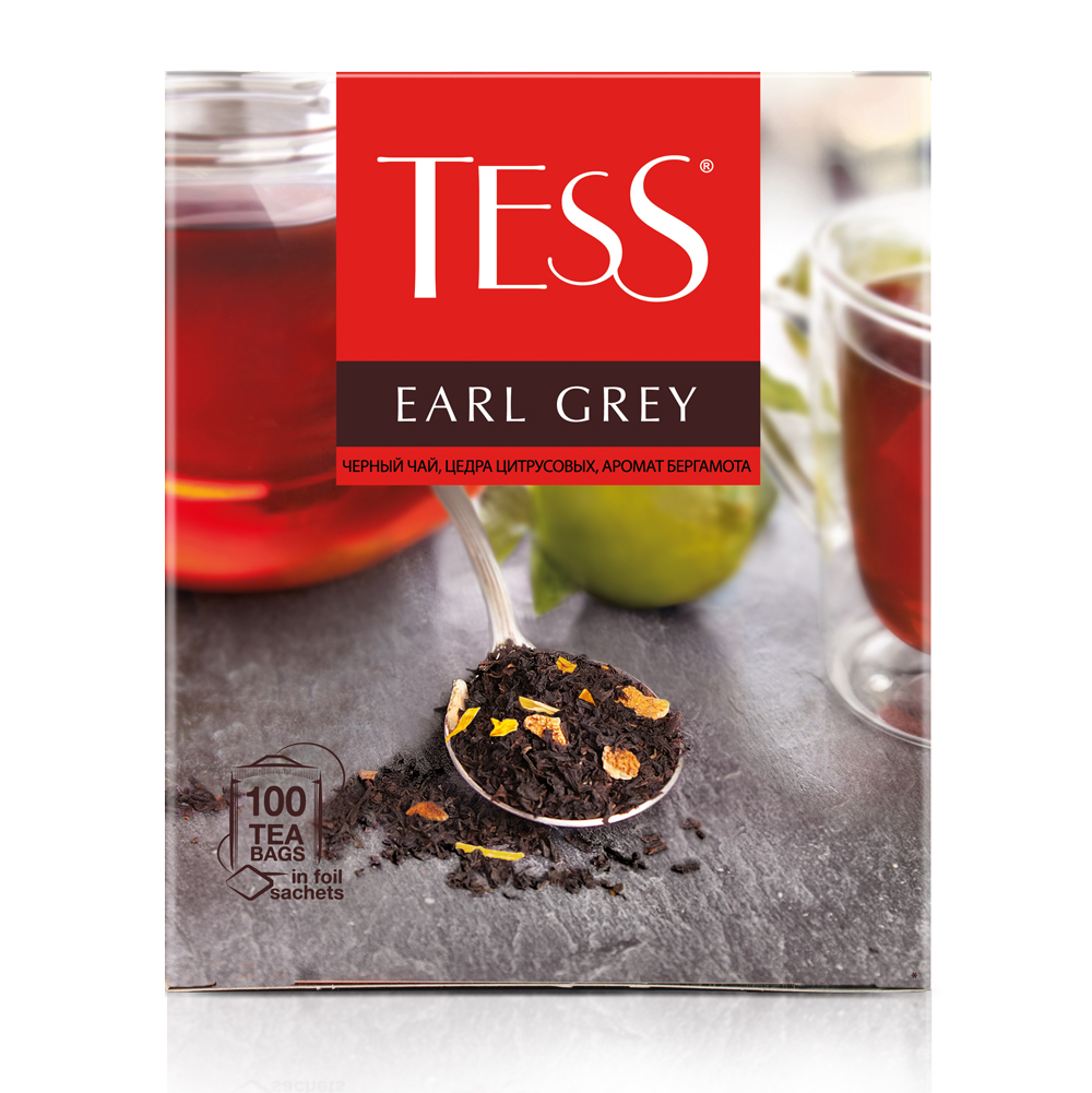Чай чёрный Tess Earl Grey, 100 пакетиков