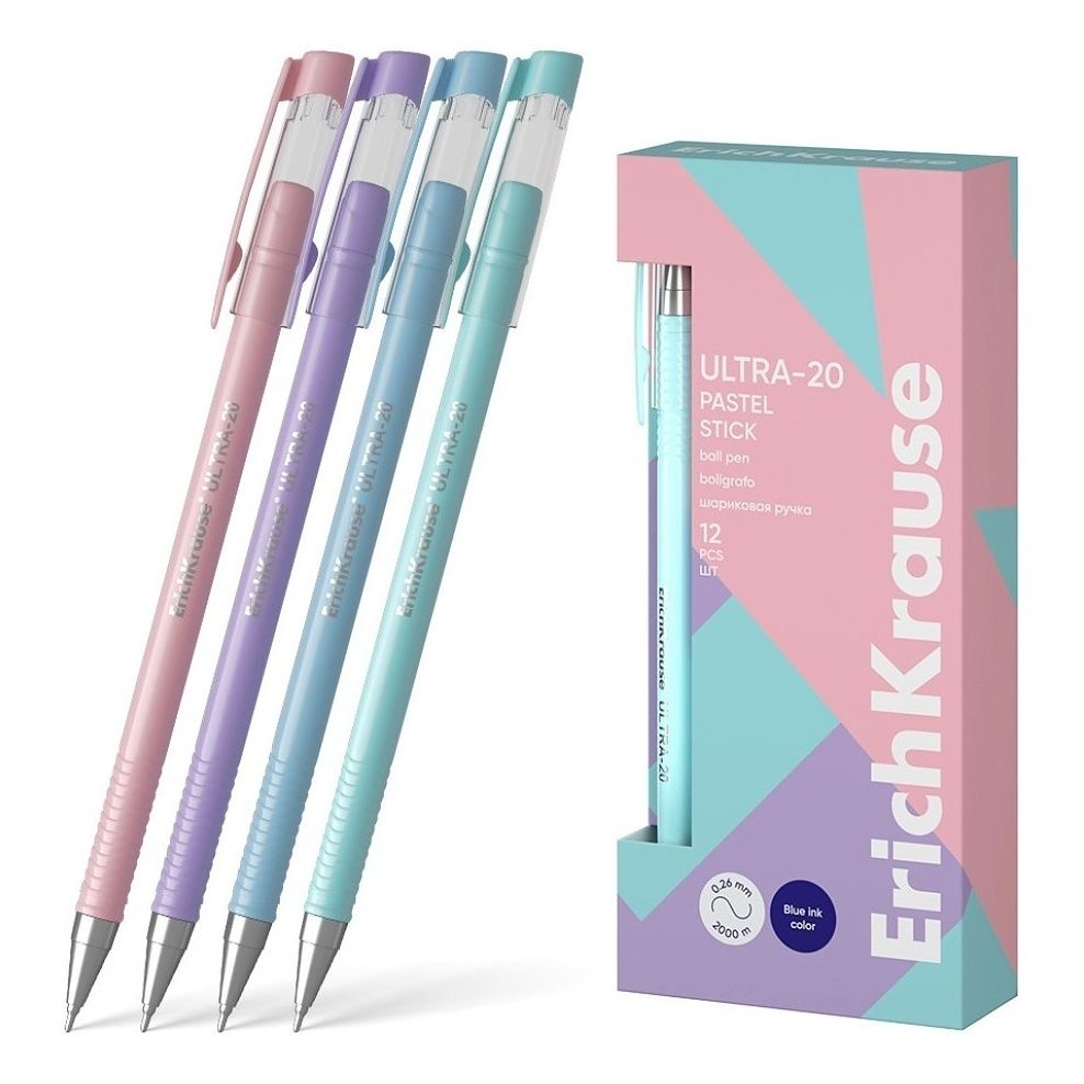 

Ручка шариковая ErichKrause ULTRA-20 Stick Pastel Super Glide Technology синий
