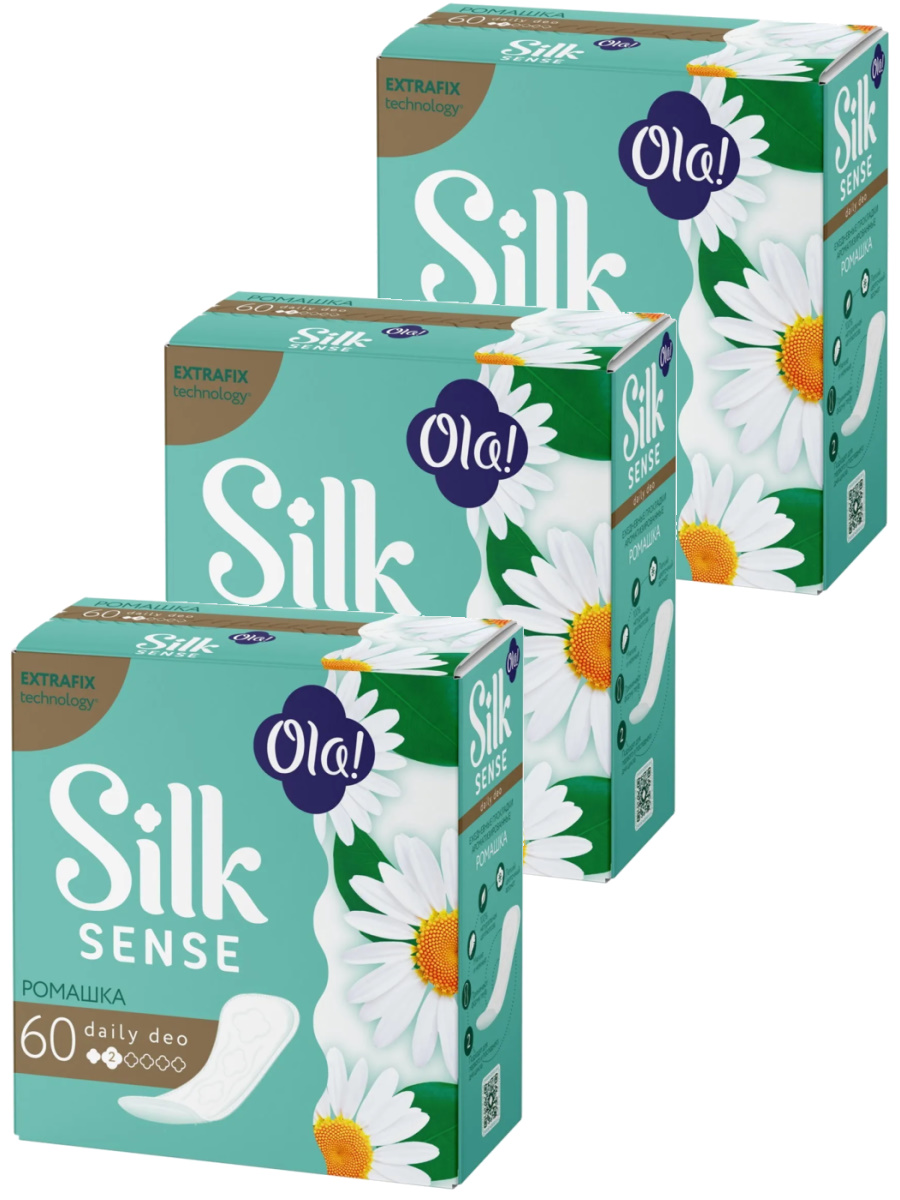 

Комплект Ola! SILK SENSE DAILY DEO Прокладки впит. Ромашка 60 шт/упак.х3 упак., Комплект Ola! SILK SENSE DAILY DEO Прокладки женс. гигиен. впит. Ромашка 60 шт/упак.х3 упак.