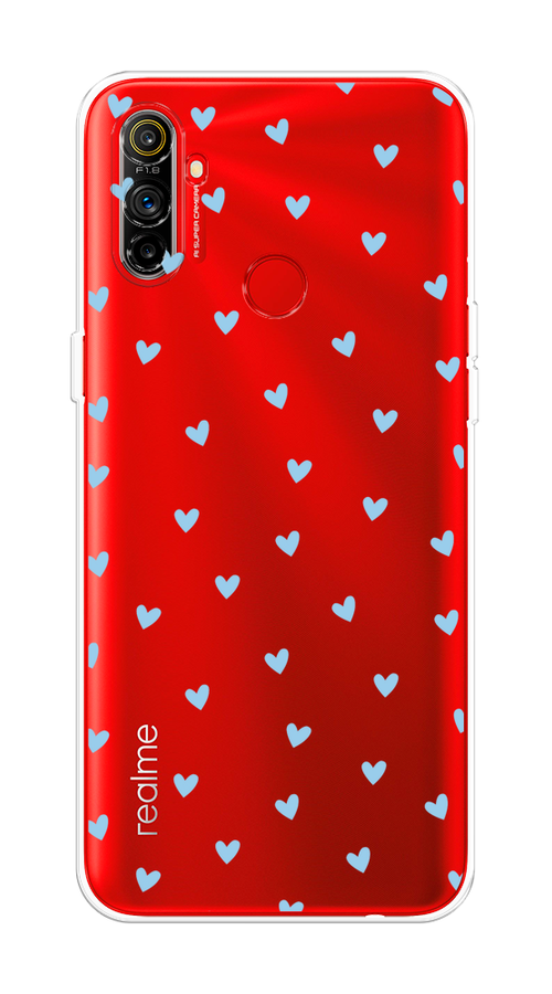

Чехол на Realme C3 "Голубые сердечки паттерн", Голубой;прозрачный, 253050-1