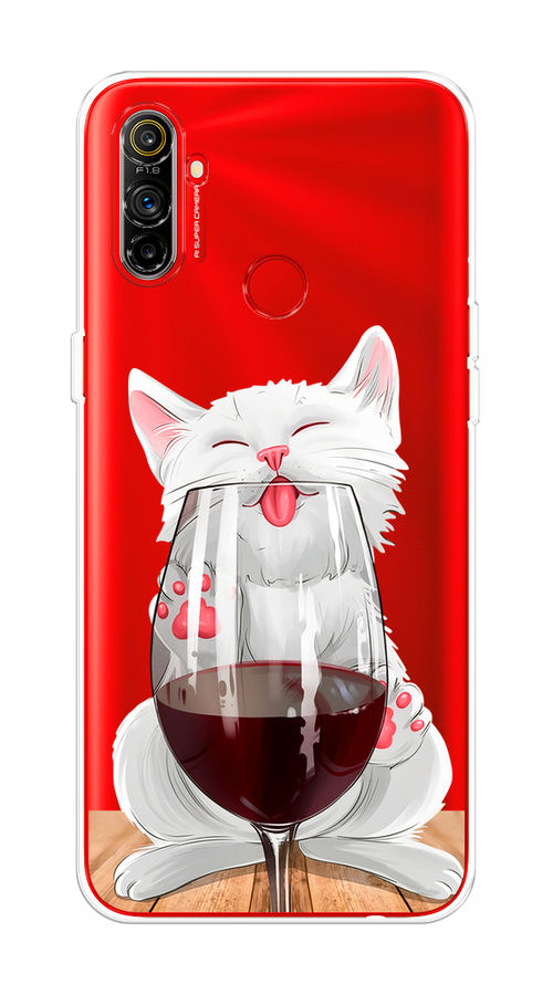 

Чехол на Realme C3 "Кот с бокалом", Прозрачный;белый;красный, 253050-1