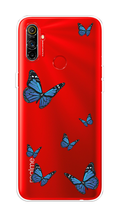 

Чехол на Realme C3 "Blue butterflies", Синий;черный, 253050-1