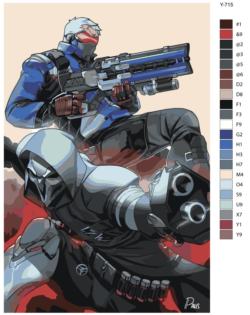 

Картина по номерам BRUSHES-PAINTS Y-715, Компьютерная игра Overwatch (овервотч). Солдат-76 и Жнец
