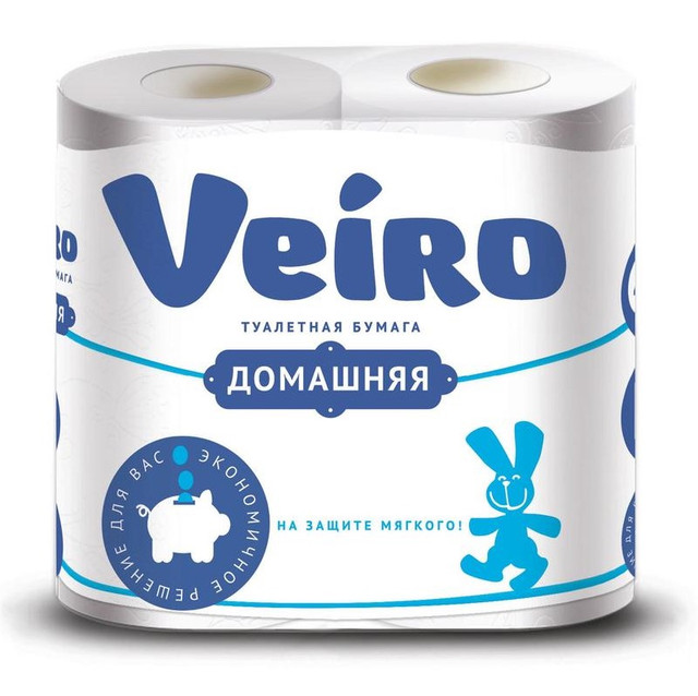 Туалетная бумага Veiro 2-хслойная белая, 4 шт, 12 упаковок в наборе