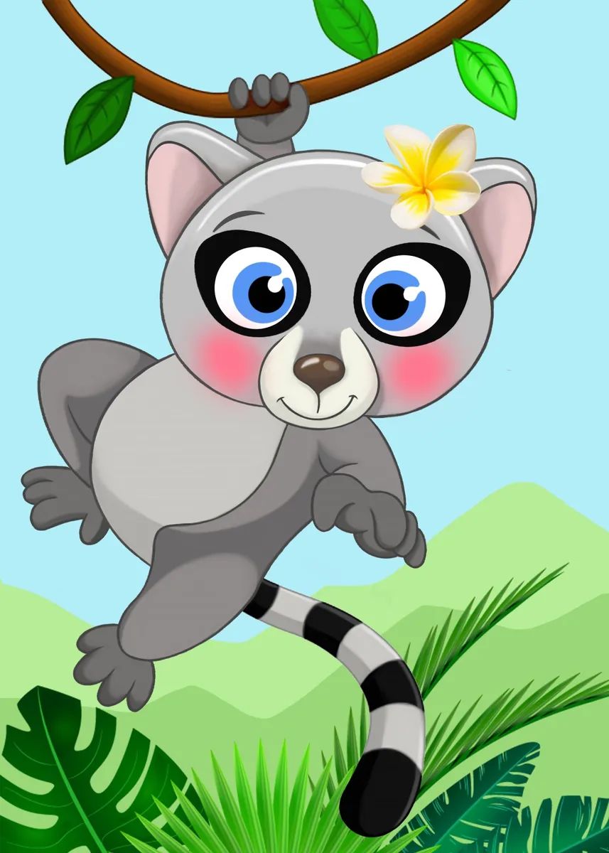 Алмазная мозаика со стразами KiKi MOD021 - Лемурчик 30x40, MOD20