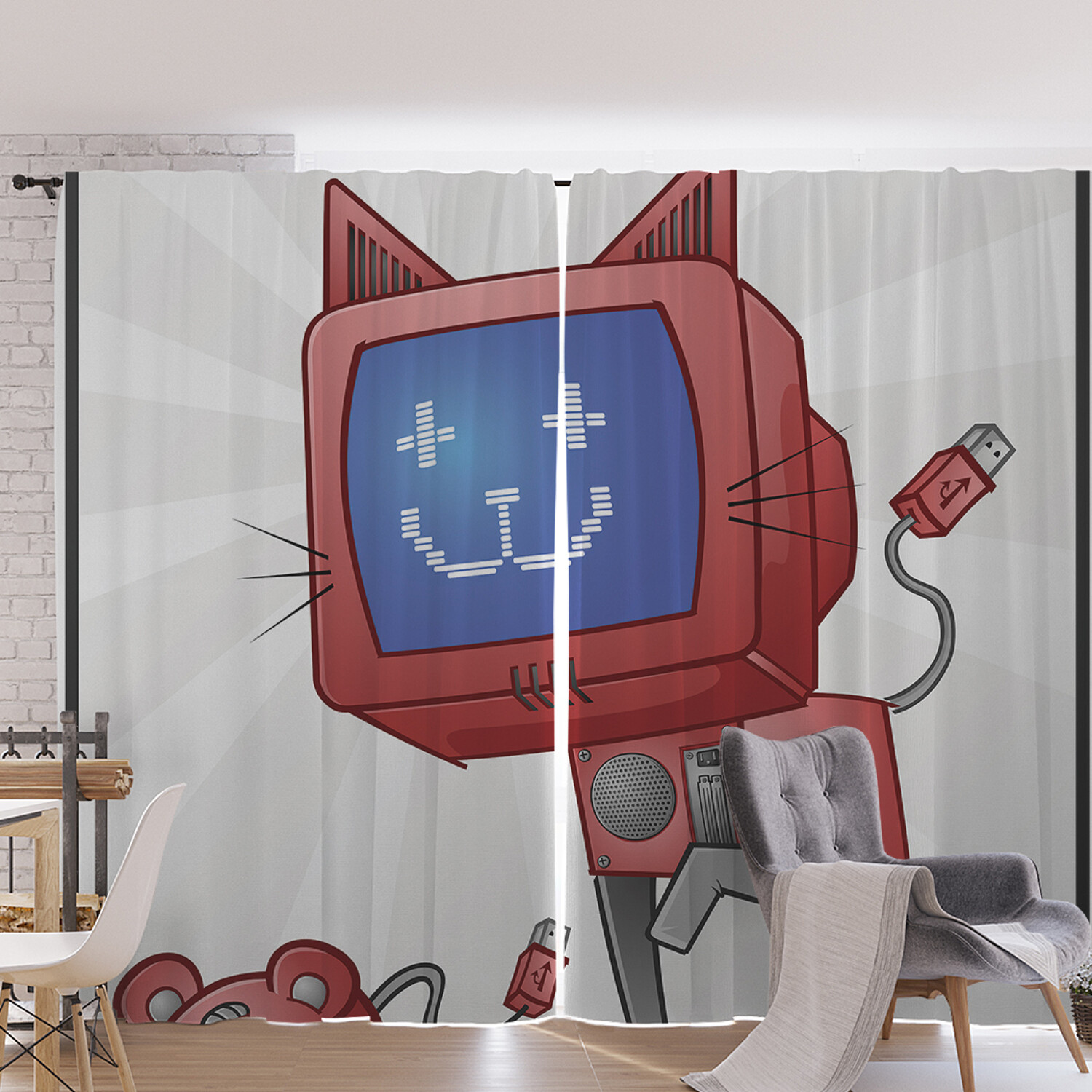 

Шторы под лён JoyArty "Забавный компьютер", серия Oxford DeLux, 340х265 см, Забавный компьютер