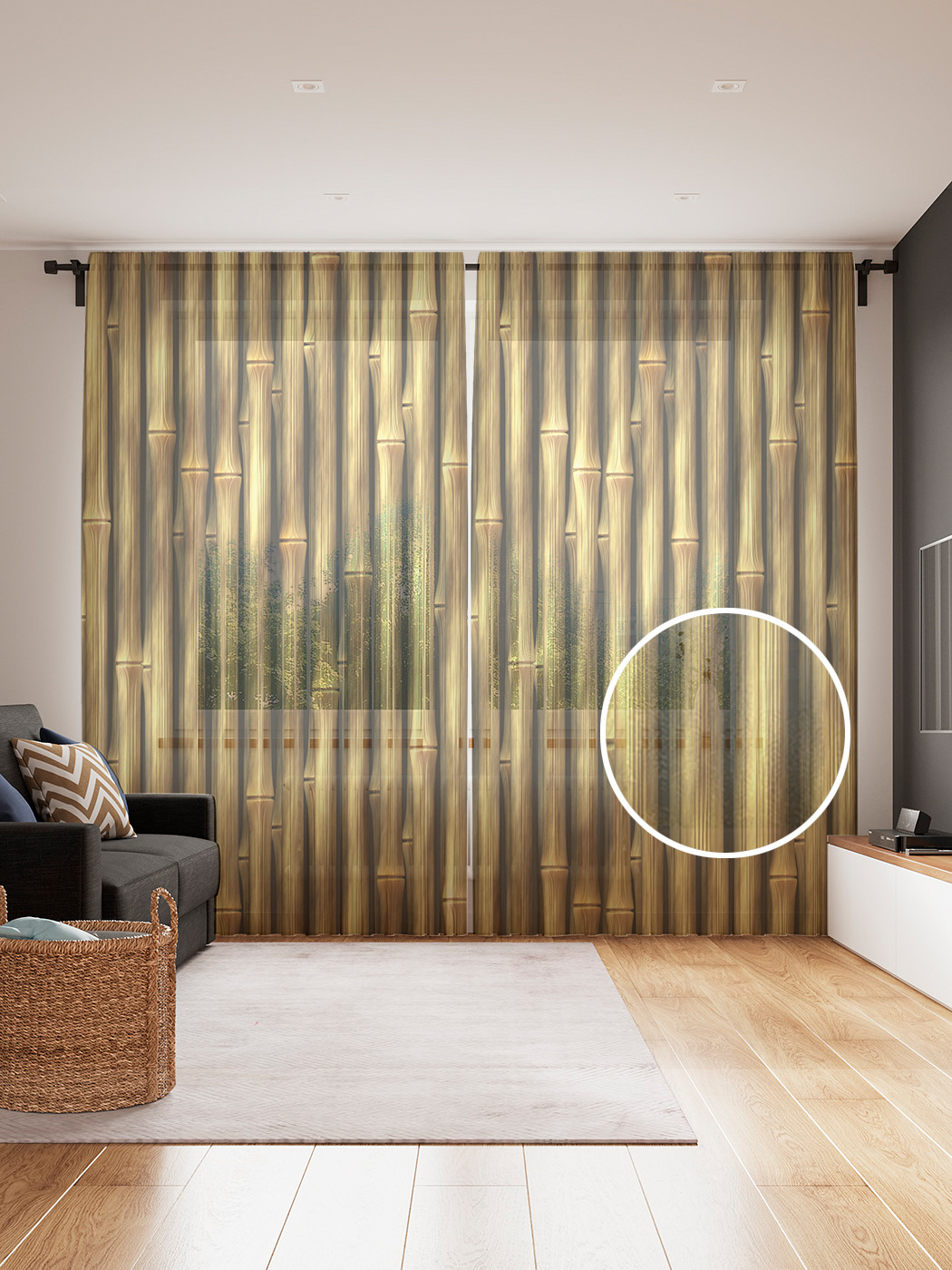 

Фототюль JoyArty "Бамбуковая преграда" 145x265см, 2 полотна, лента, 50 крючков, Бамбуковая преграда